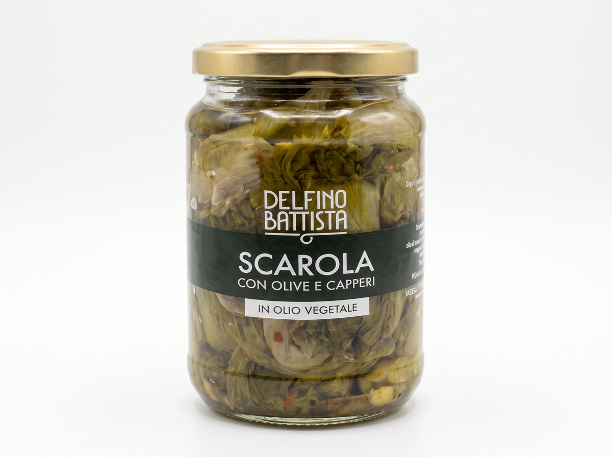 Endivie mit Oliven und Kapern in Sonnenblumenöl, 320 g (Scarola sott'olio)