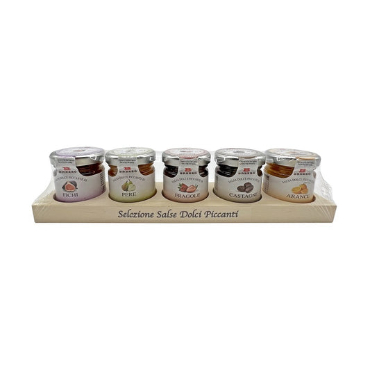 Set of 5 spicy sweet sauces on a wooden base - 225g